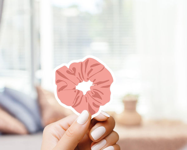 Cute Scrunchie Hair Tie Sticker - 80’s, 90’s Nostalgia, funny, sticker, vinyl decal, scrunchy, pink, gift for him and her