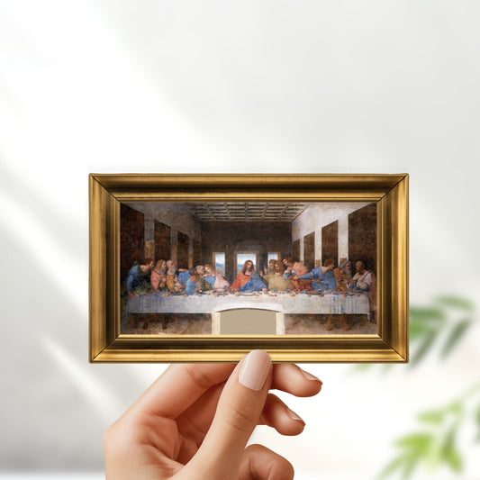 The last supper leonardo da vinci in frame sticker - for art lovers, water bottle, cellphone, case, laptop, weatherproof, leonardo da vinci
