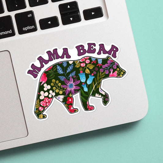 Mama bear floral sticker - funny, mental health decal for laptop, water bottle, hydroflask, gift for him and her, mom, mama bear