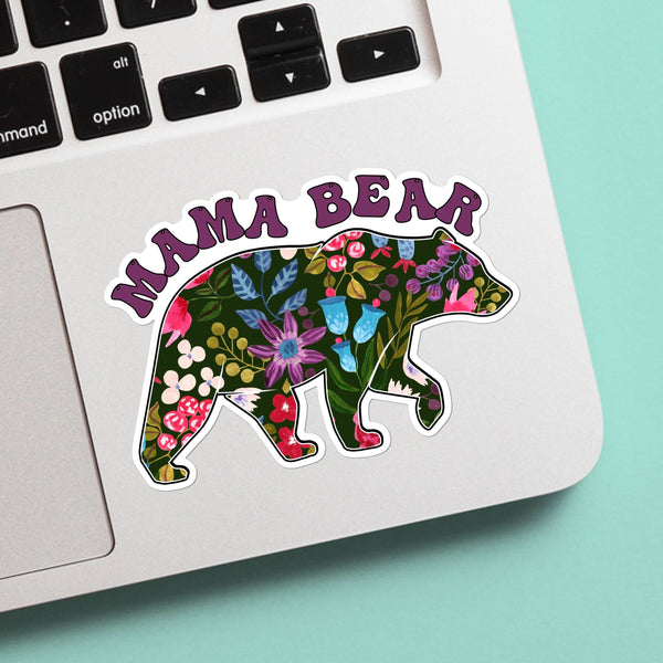 Mama bear floral sticker - funny, mental health decal for laptop, water bottle, hydroflask, gift for him and her, mom, mama bear