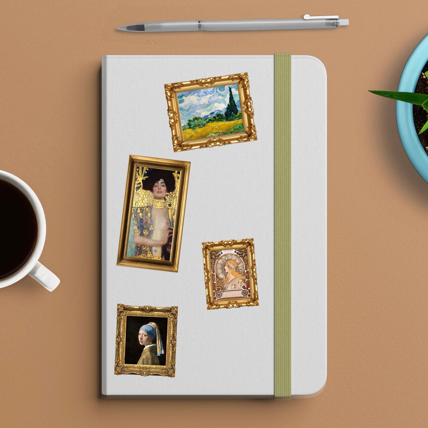 Wheat field with cypresses  vincent van gogh in frame sticker - for art lovers, water bottle, cellphone, case, laptop, weatherproof