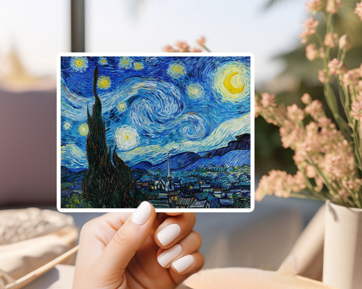 Vincent van gogh's the starry night sticker | for water bottle, hardhat, skateboard, laptop, phone case, weatherproof, vinyl sticker