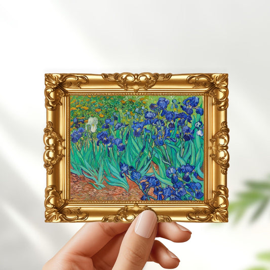 Irises by vincent van gogh in frame sticker - for art lovers, water bottle, cellphone, case, laptop, weatherproof, artwork, art prints