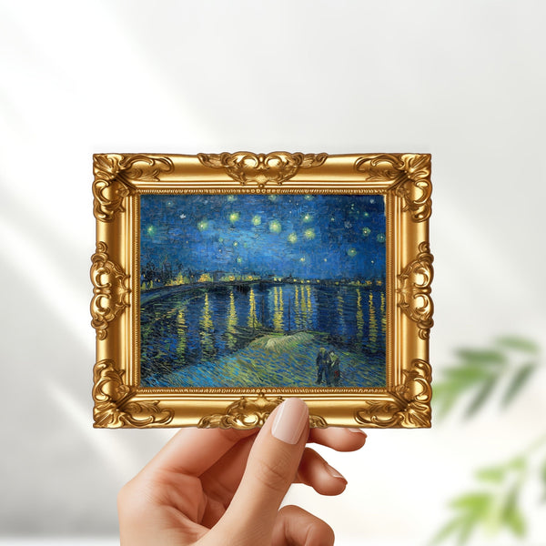 Vincent van gogh's starry night over the rhone in frame sticker - for art lovers, water bottle, cellphone, case, laptop, weatherproof, vinyl