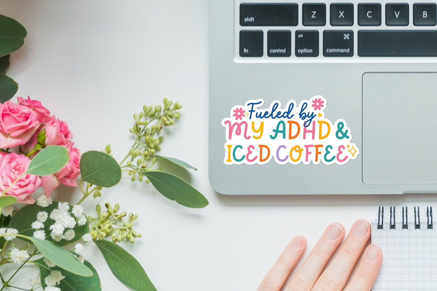Fueled by my adhd and iced coffee / iced coffee sticker / anxiety sticker / funny mental health sticker / coffee lover sticker